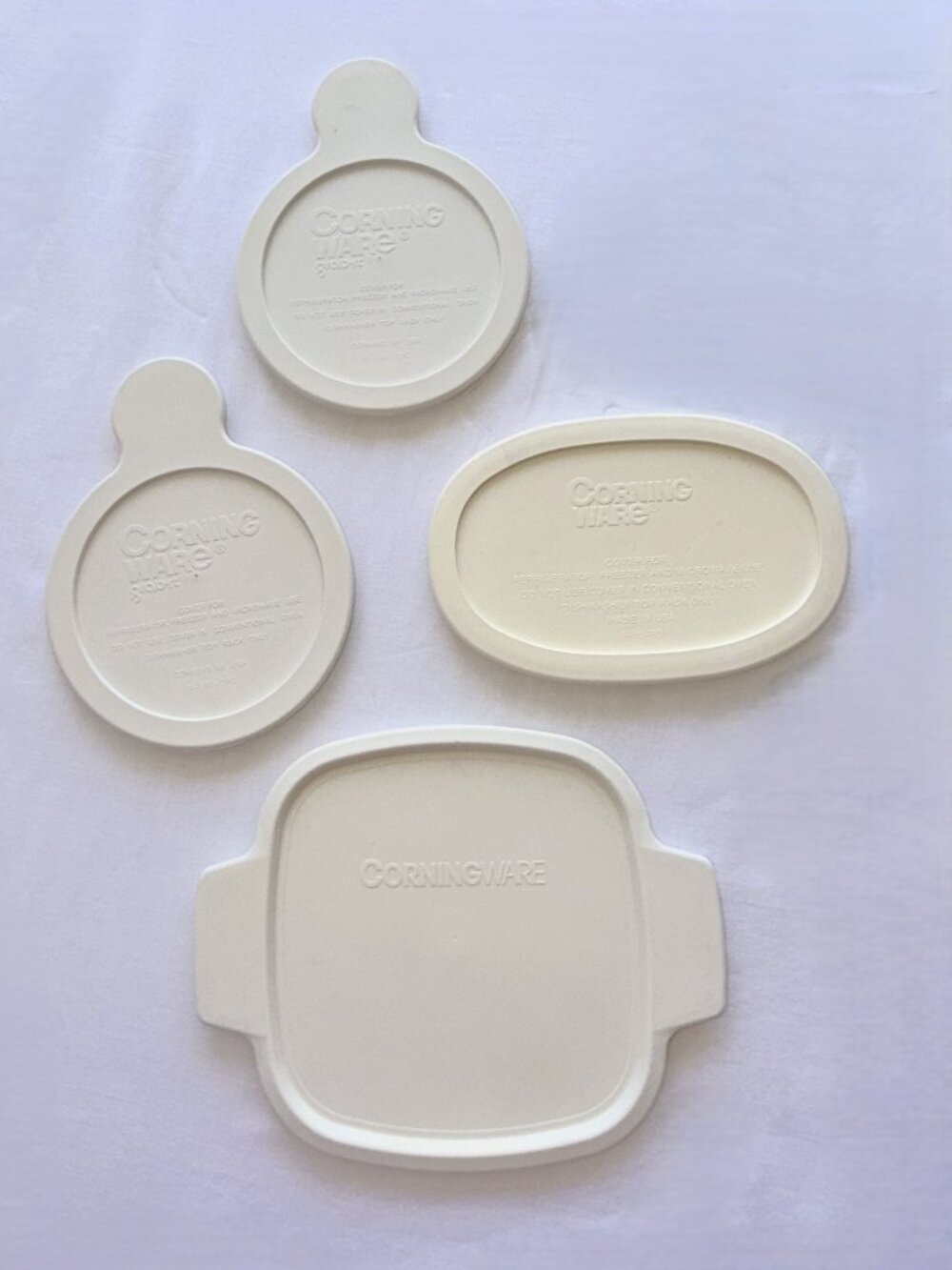 Vintage Corning Replacement Covers Lids Set of 4 White USA